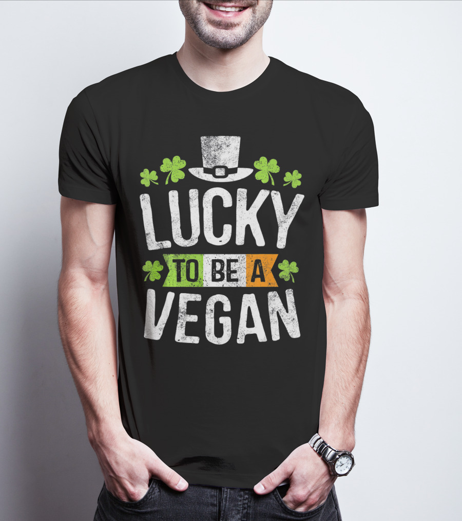Lucky To Be A Vegan Funny St Patrick's Day Shamrock Hat T-Shirt