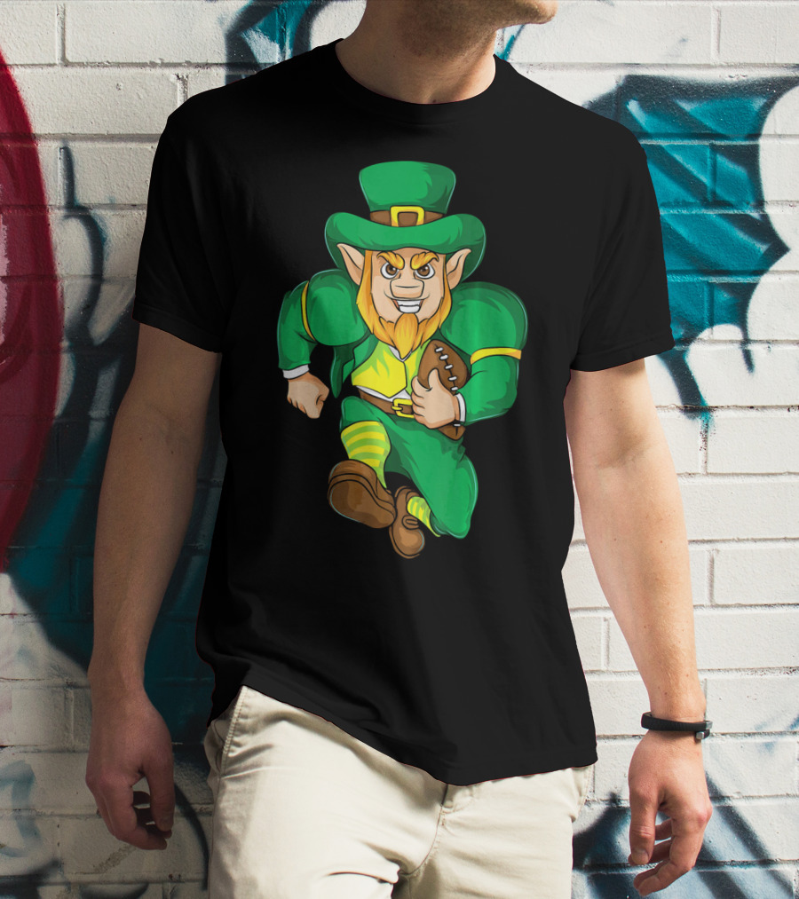 Irish Football Leprechaun St Patricks Running With Ball T-Shirt