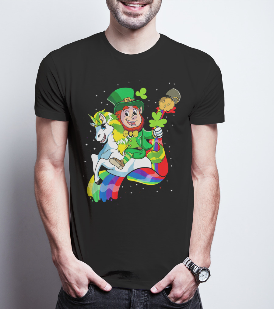 St Patricks Day Leprechaun Riding Unicorn With Rainbow Lucky Charms T-Shirt