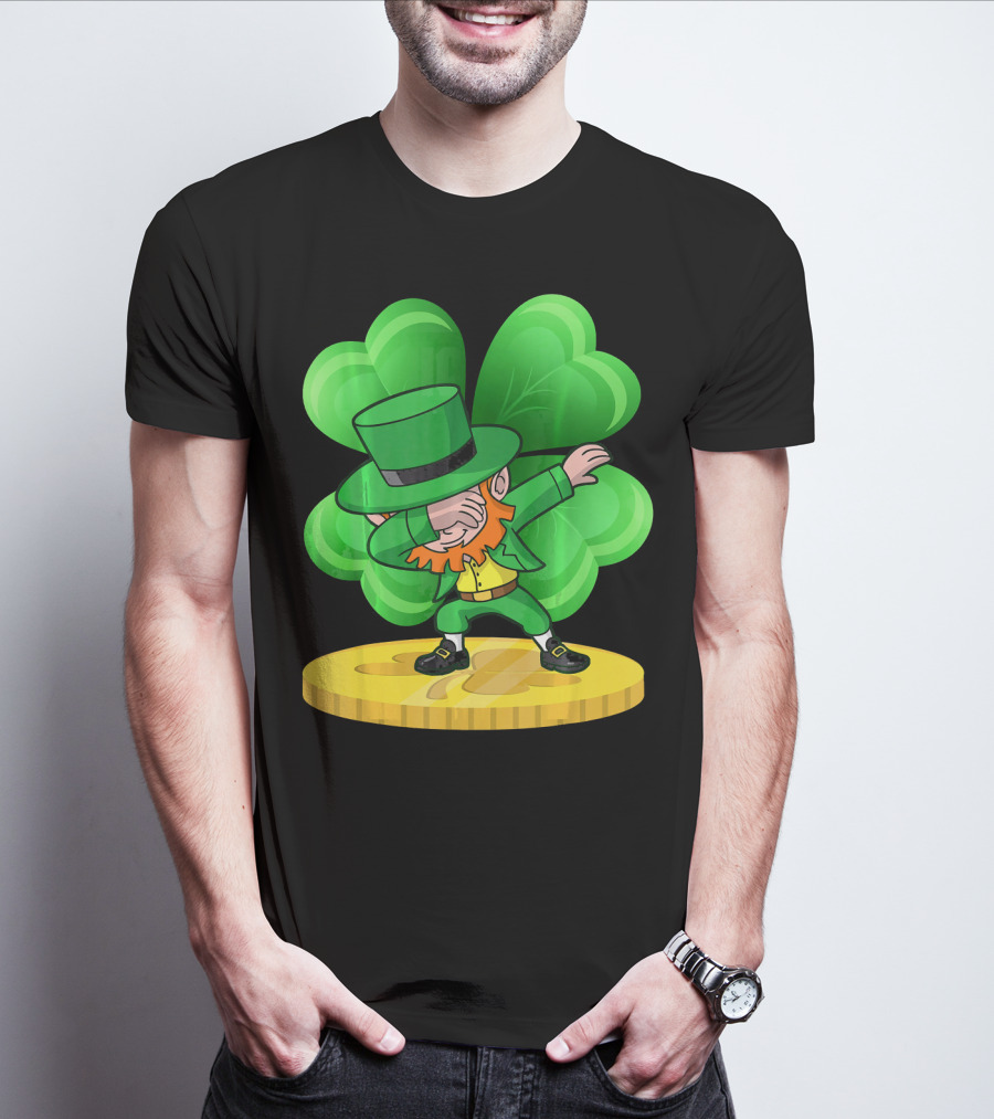 Irish St Patricks Day Dabbing Leprechaun On Shamrock Coin T-Shirt