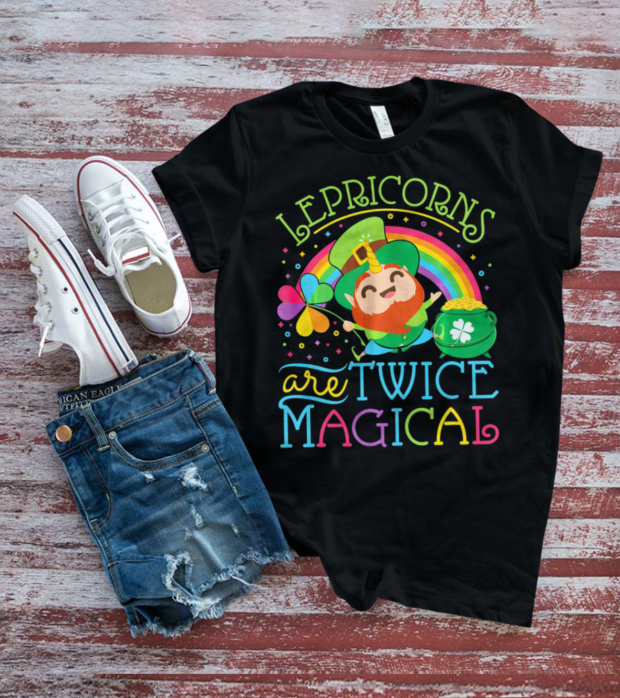 Lepricorns Are Twice Magical St. Patrick's Day Rainbow Clover T-Shirt