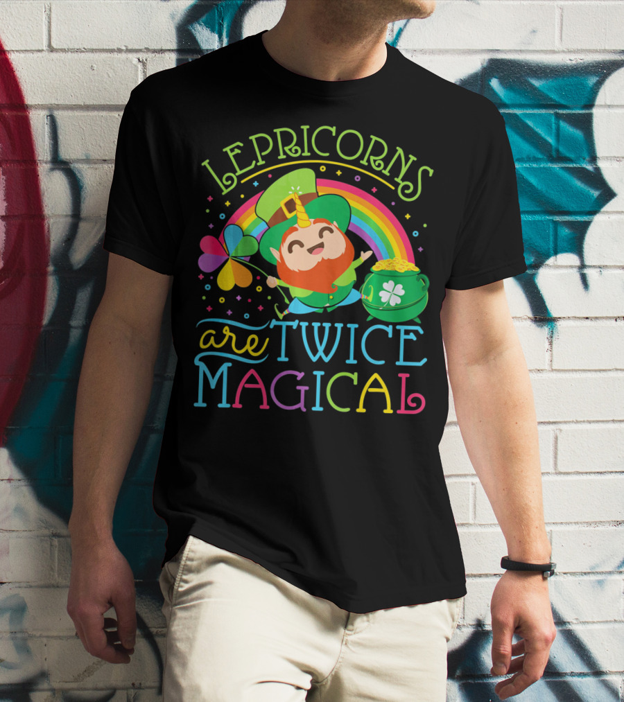 Lepricorns Are Twice Magical St. Patrick's Day Rainbow Clover T-Shirt