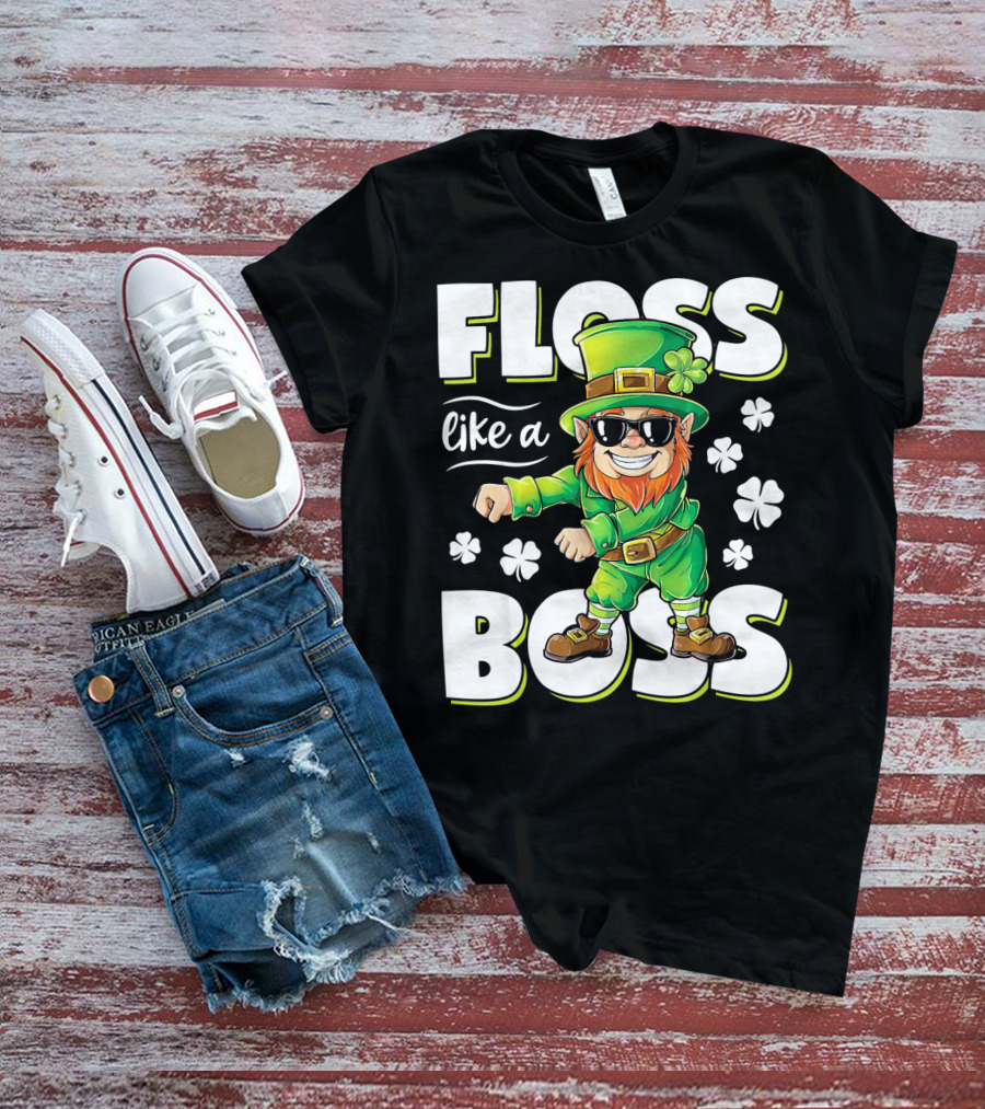 Floss Like A Boss Leprechaun With Shamrocks And Sunglasses T-Shirt