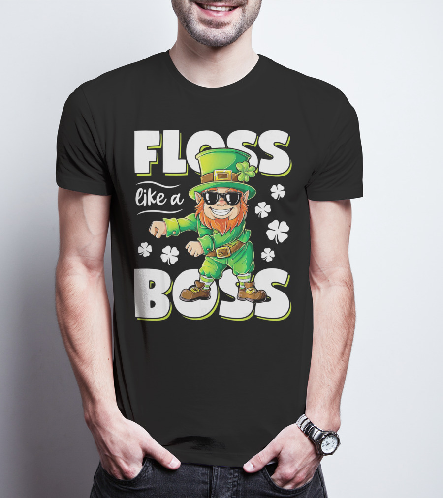 Floss Like A Boss Leprechaun With Shamrocks And Sunglasses T-Shirt