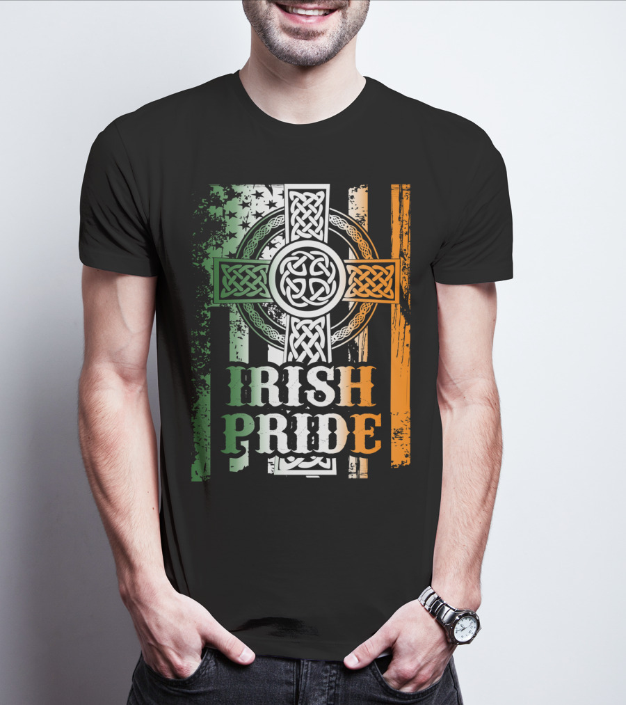 Irish Pride Celtic Cross St Patricks Day Flag Elements T-Shirt