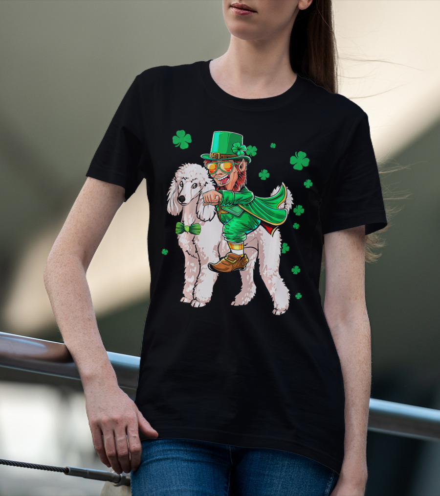 Leprechaun Riding Poodle With Shamrocks St. Patrick's Day T-Shirt