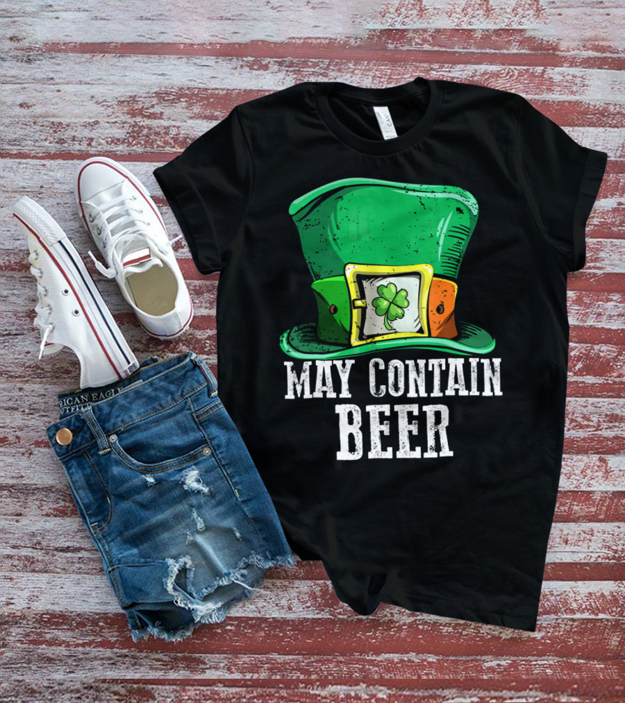 May Contain Beer Green Hat With Shamrock Buckle T-Shirt