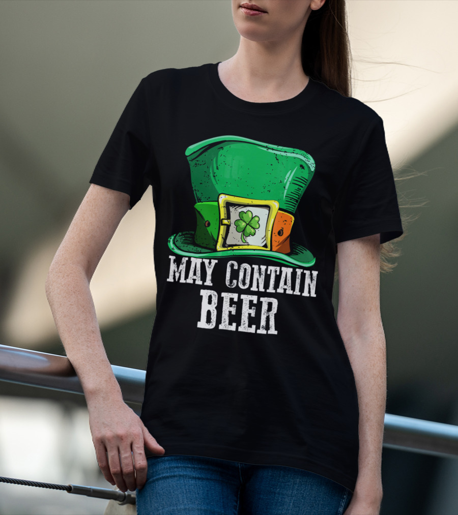 May Contain Beer Green Hat With Shamrock Buckle T-Shirt