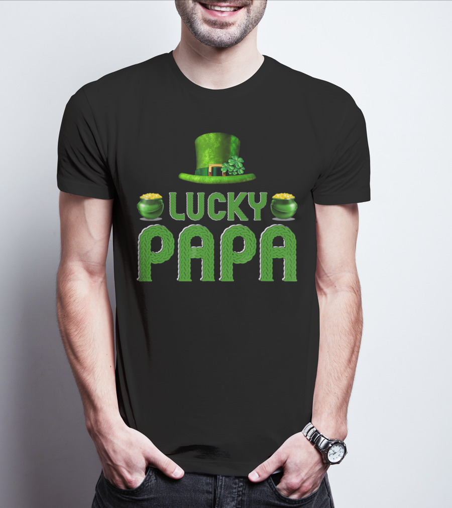 Lucky Papa Irish Family Clover Leprechaun Hat Gold T-Shirt