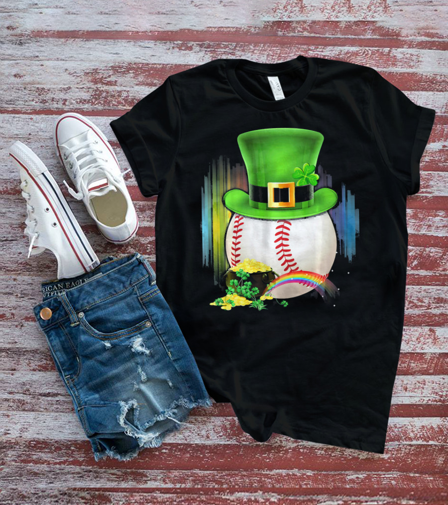 Leprechaun Hat Rainbow Coins Baseball Saint Patricks T-Shirt