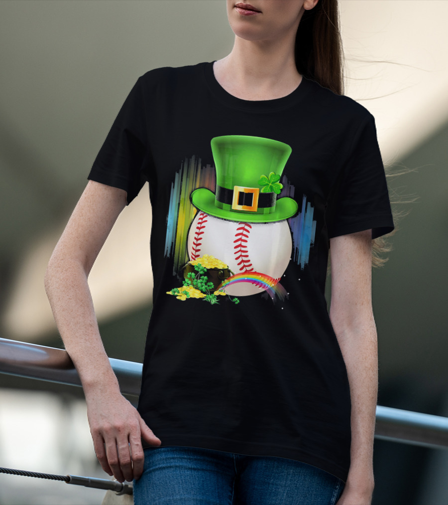 Leprechaun Hat Rainbow Coins Baseball Saint Patricks T-Shirt