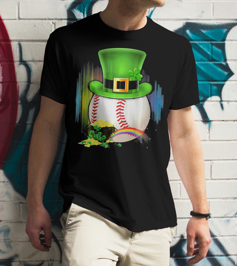 Leprechaun Hat Rainbow Coins Baseball Saint Patricks T-Shirt