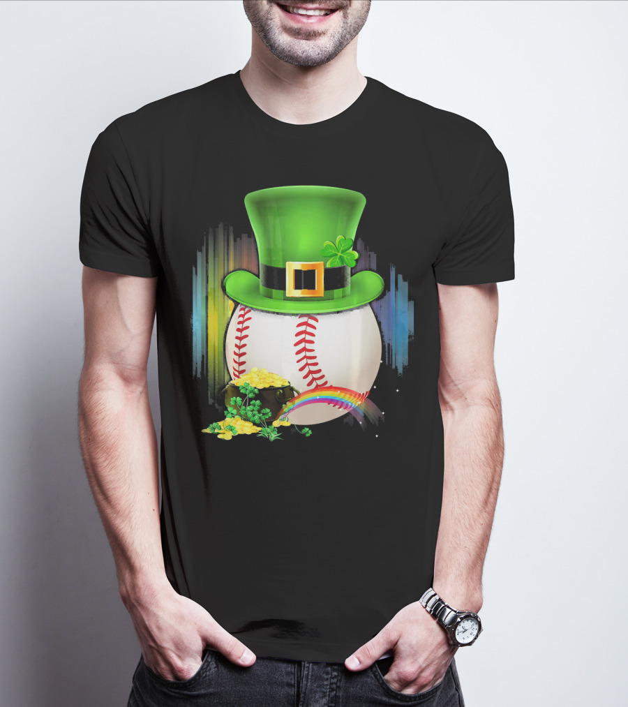 Leprechaun Hat Rainbow Coins Baseball Saint Patricks T-Shirt