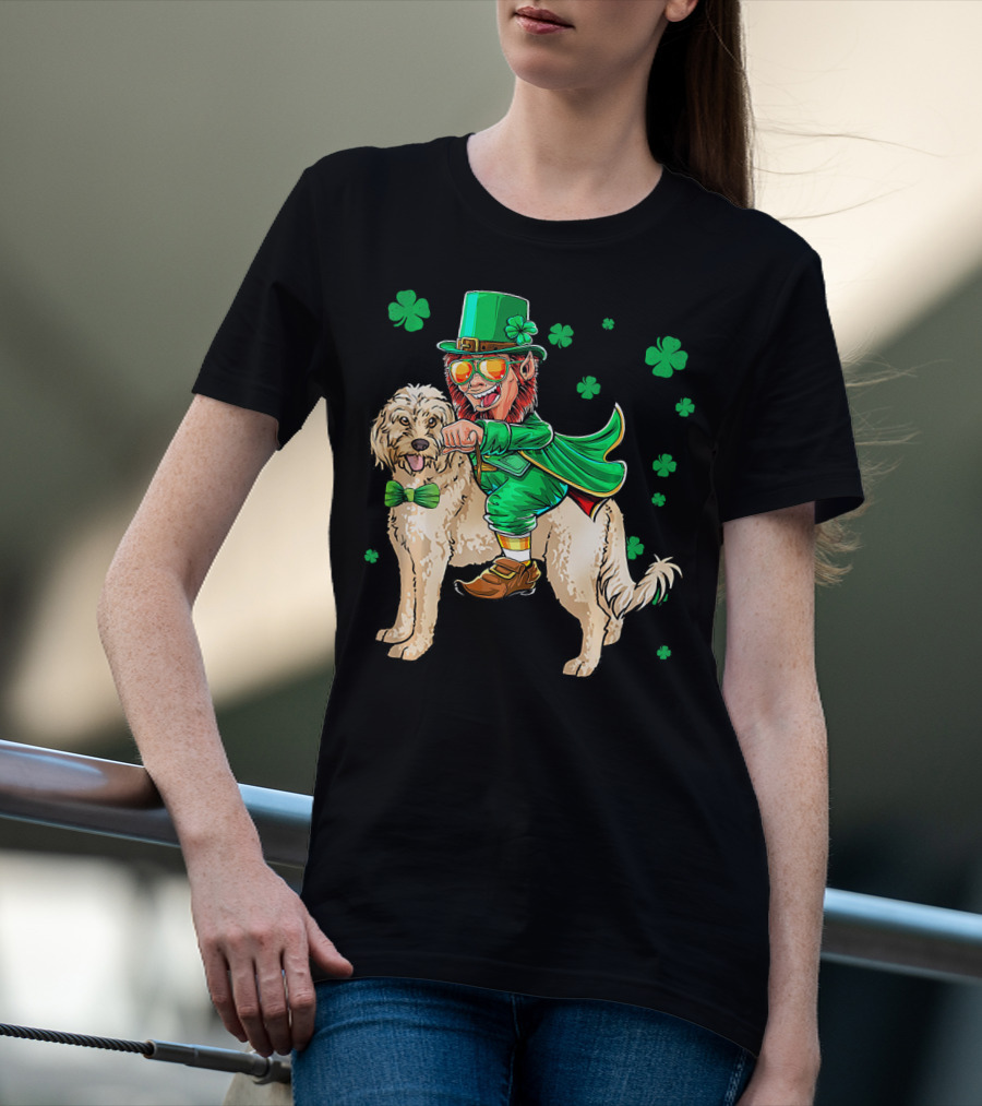 Leprechaun Riding Cockapoo With Shamrocks For St. Patrick's Day T-Shirt