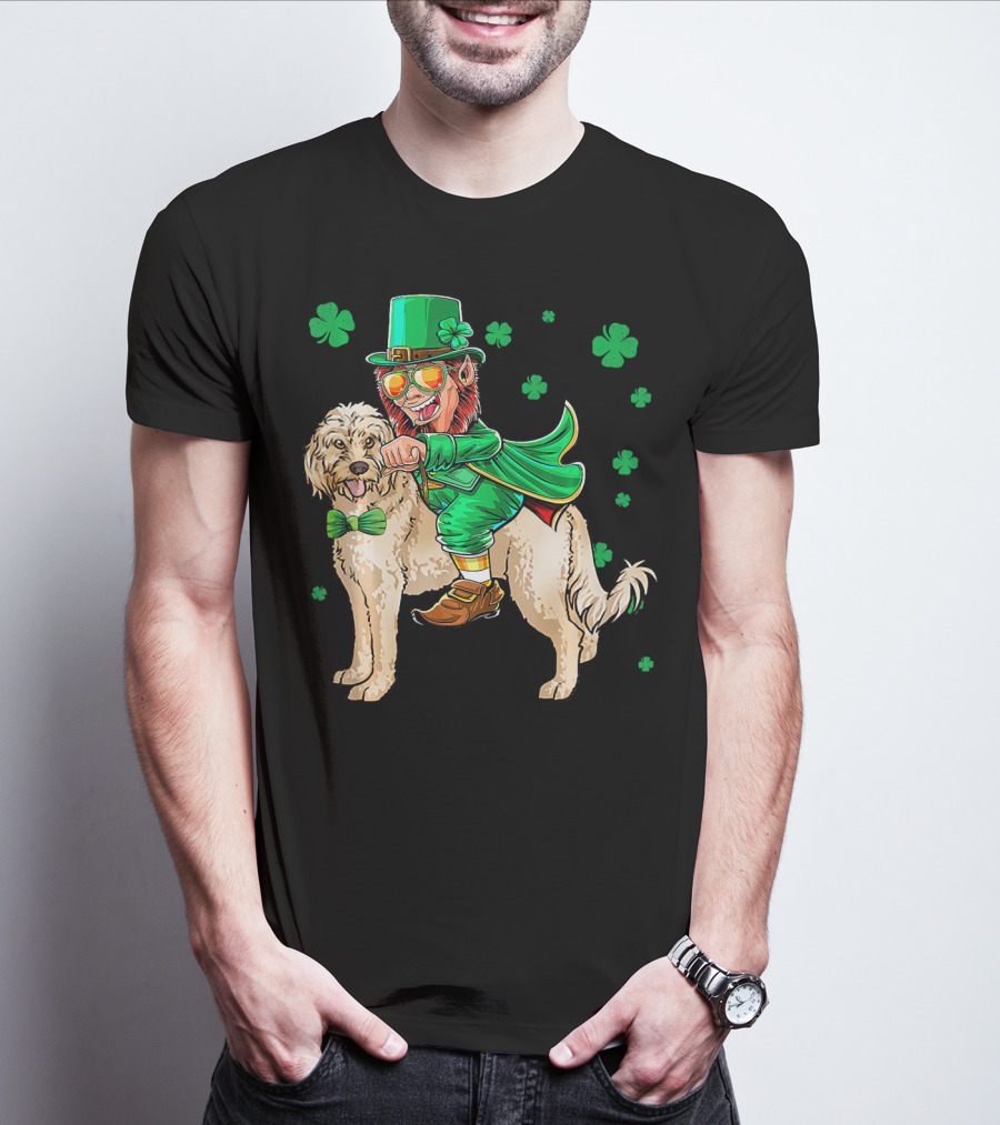 Leprechaun Riding Cockapoo With Shamrocks For St. Patrick's Day T-Shirt