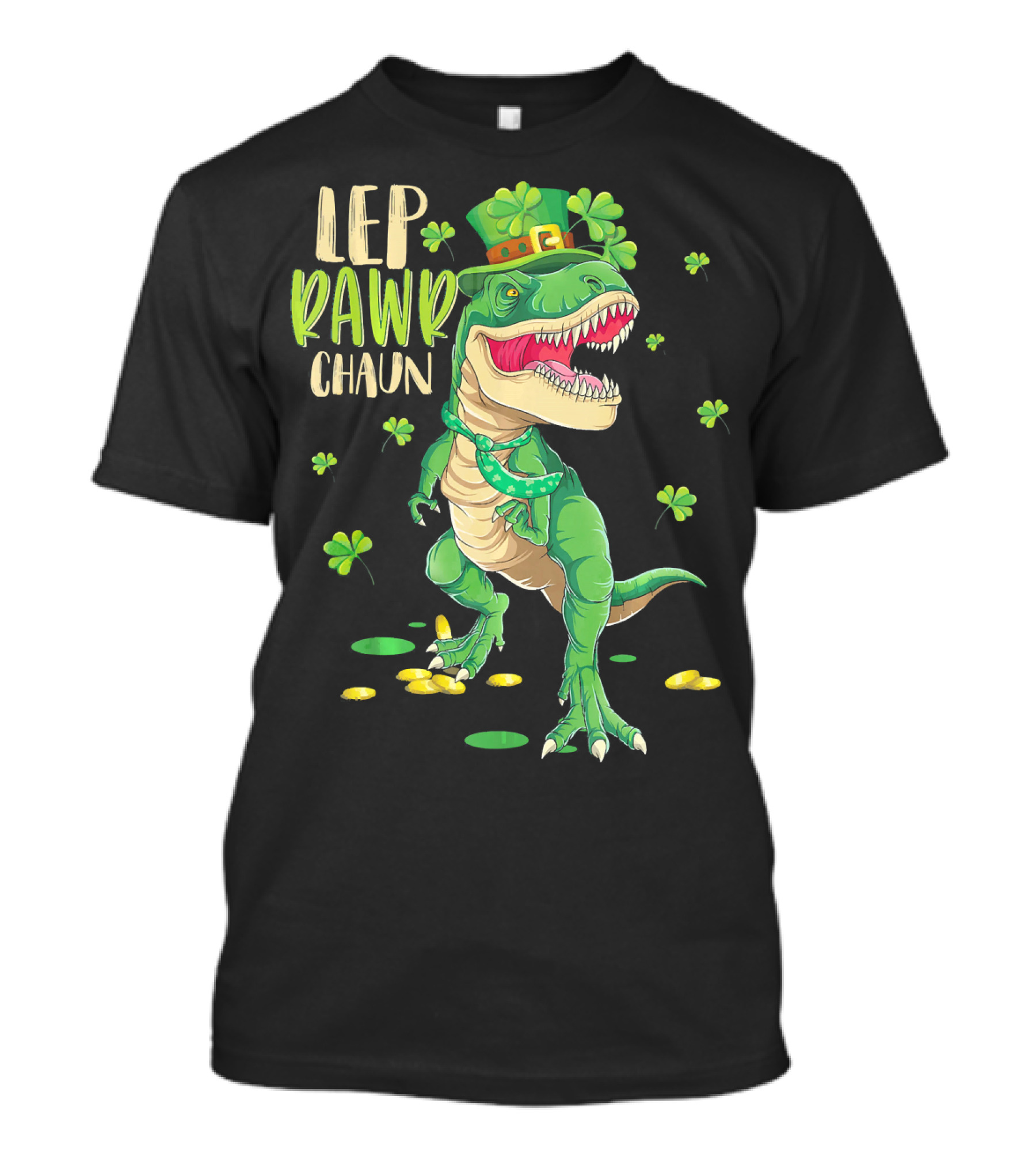 Leprawrchaun St. Patrick's Day Dinosaur With Shamrocks And Gold Coins T-Shirt