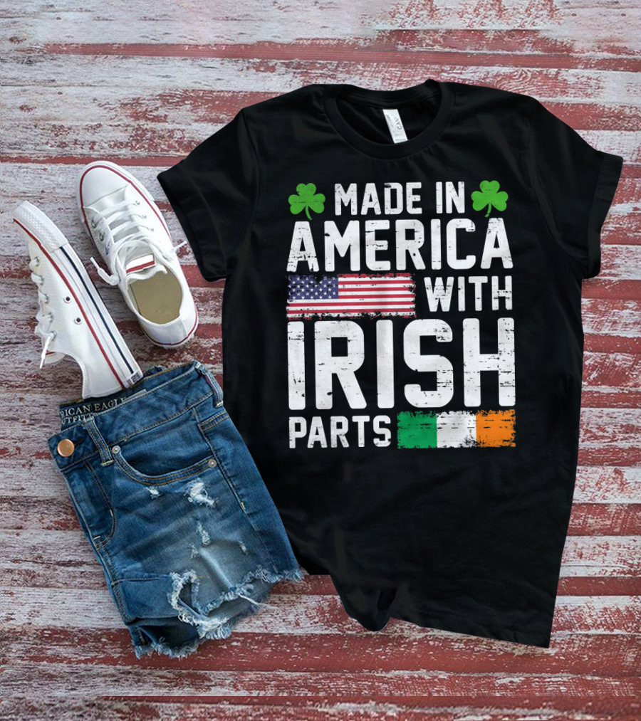 Made In America With Irish Parts Shamrock Flag Print T-Shirt