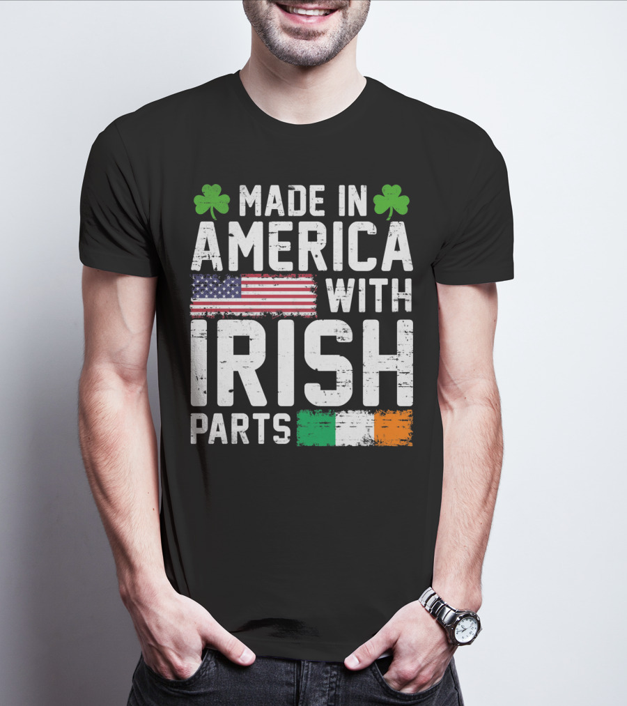 Made In America With Irish Parts Shamrock Flag Print T-Shirt