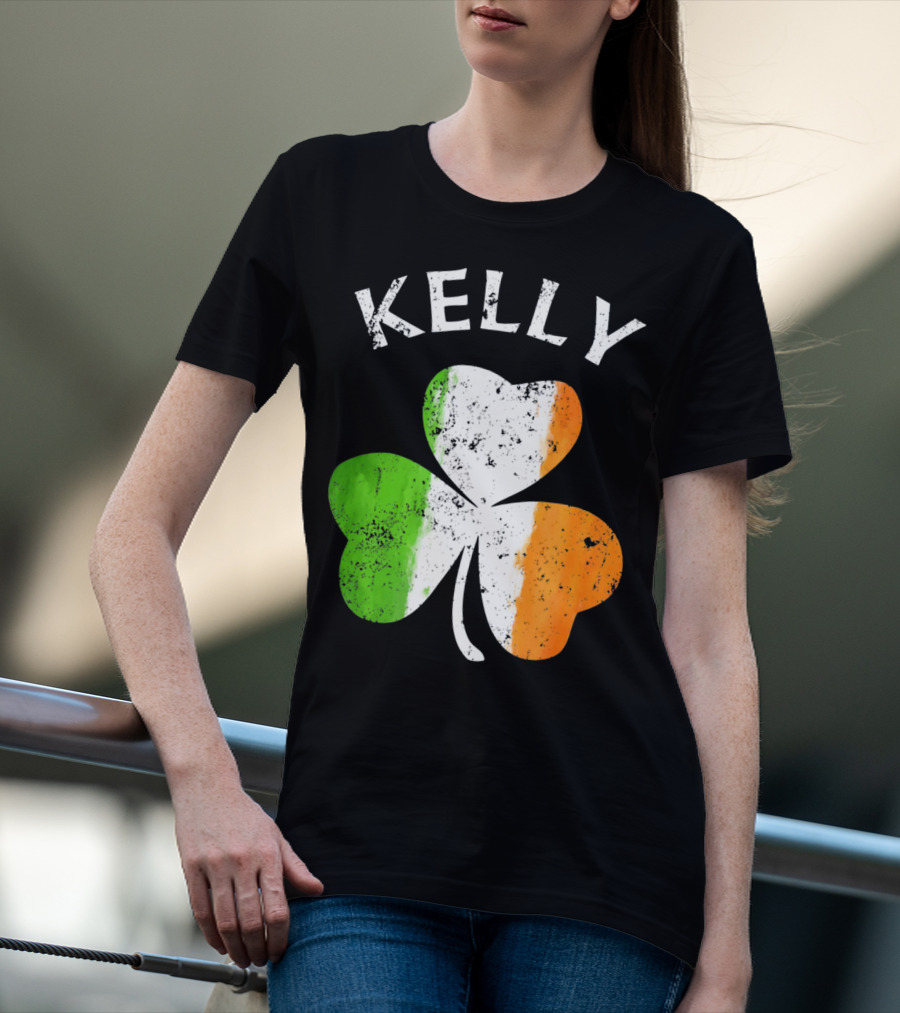 Kelly Irish Shamrock St Patricks Grunge Style Flag T-Shirt