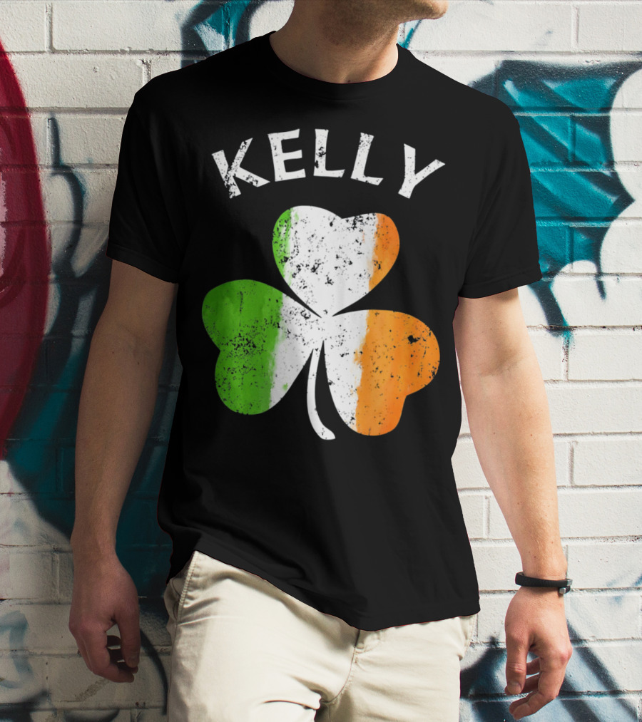 Kelly Irish Shamrock St Patricks Grunge Style Flag T-Shirt