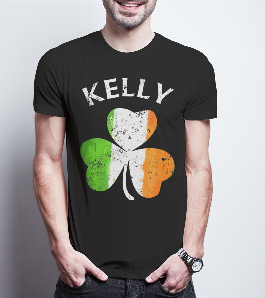 Kelly Irish Shamrock St Patricks Grunge Style Flag T-Shirt