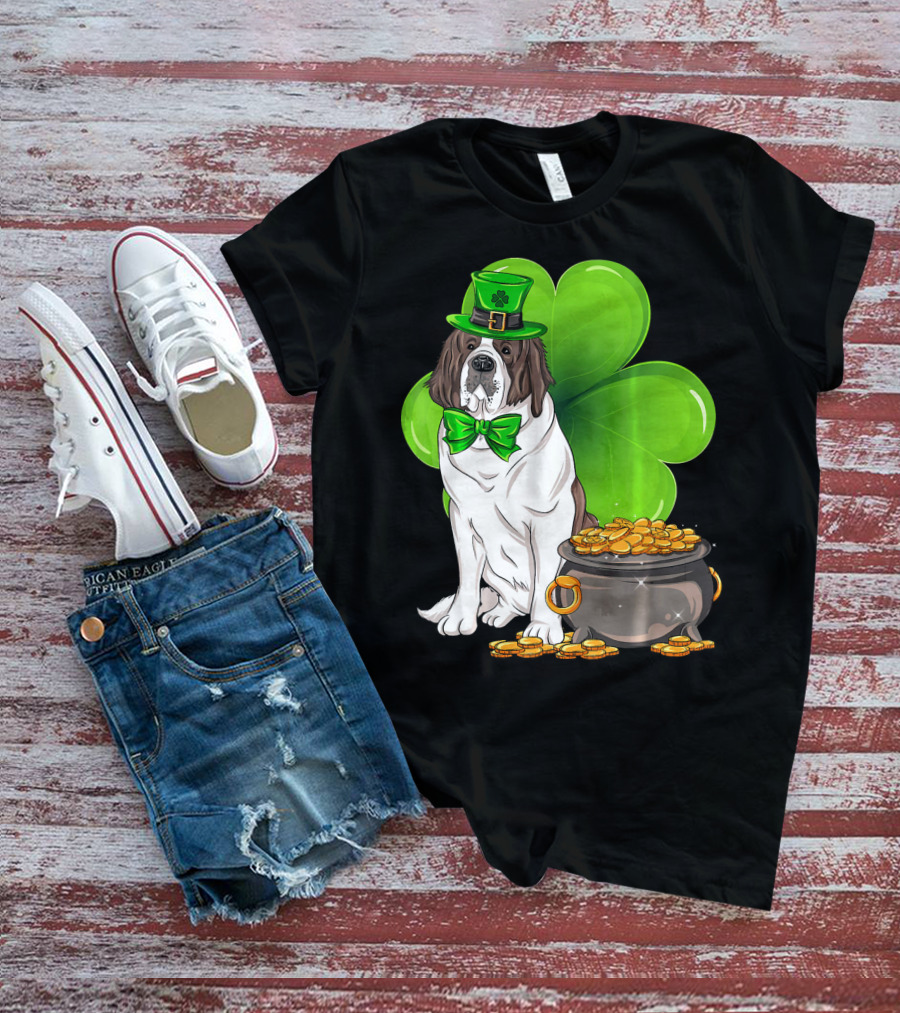 Saint Bernard Leprechaun St Patricks Day Pot Of Gold Clover T-Shirt