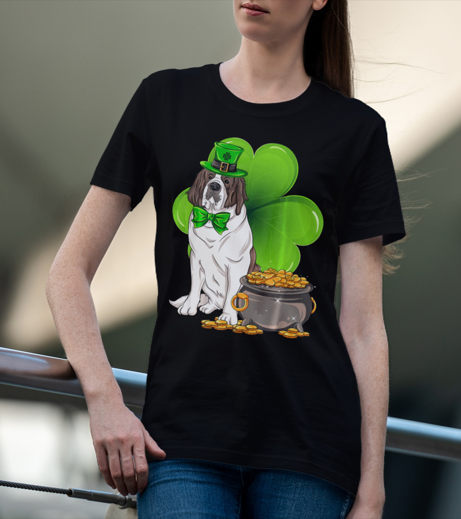 Saint Bernard Leprechaun St Patricks Day Pot Of Gold Clover T-Shirt