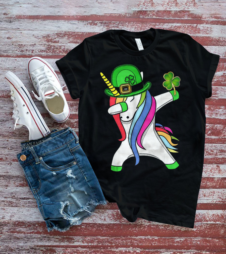 Lepricorn Unicorn Leprechaun St.P Clover Hat Dabbing T-Shirt