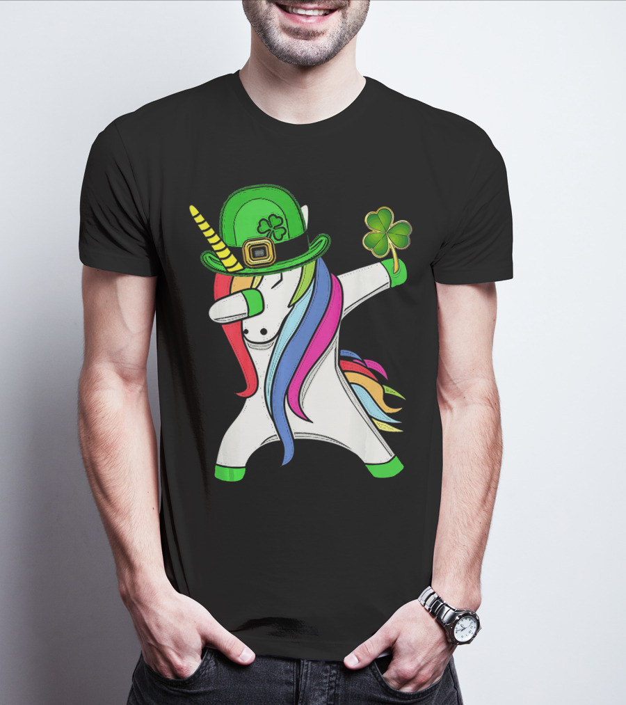 Lepricorn Unicorn Leprechaun St.P Clover Hat Dabbing T-Shirt