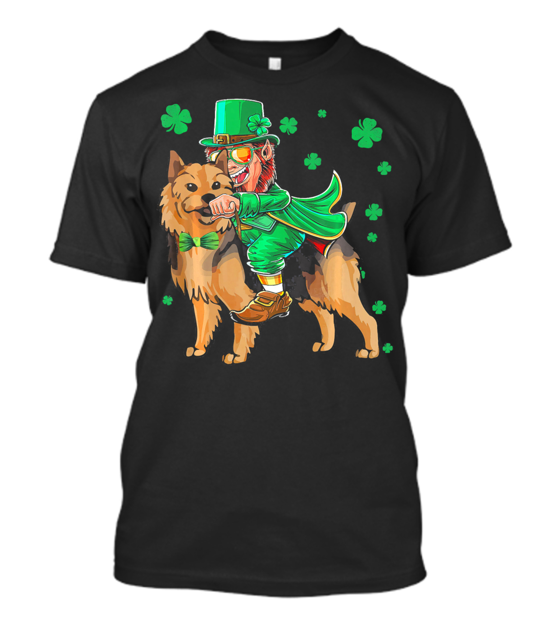 Leprechaun Riding Australian Terrier With Shamrocks T-Shirt