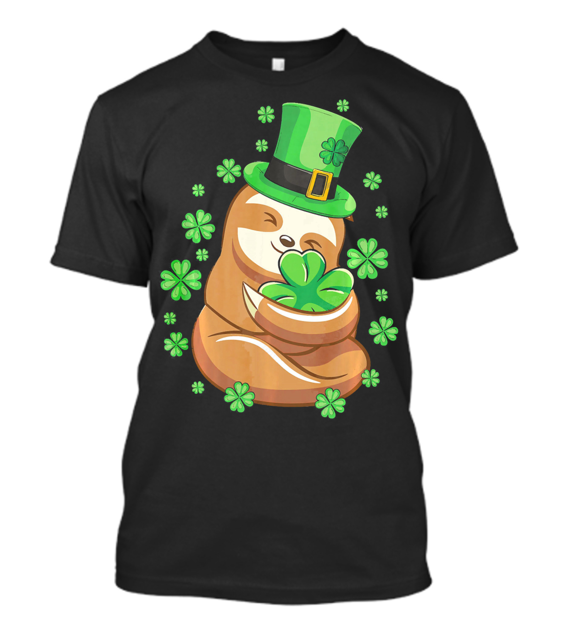 Lucky Sloth St Patricks Day Leprechaun With Shamrocks And Green Hat T-Shirt