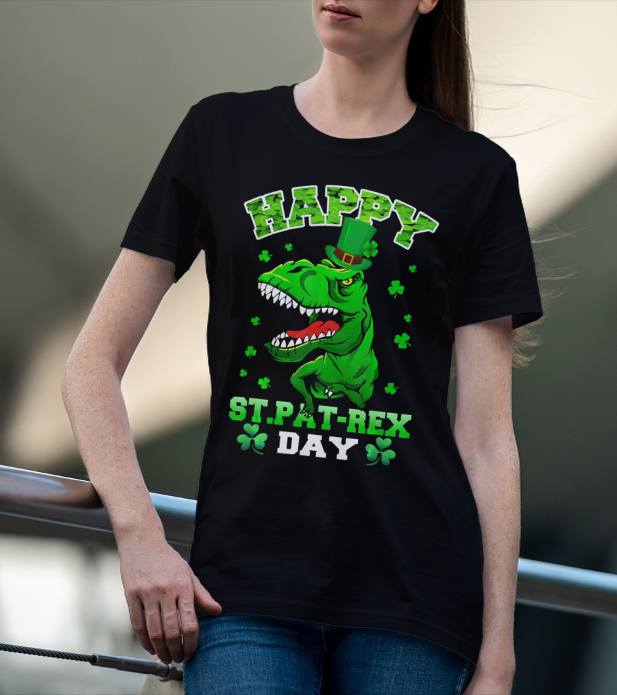 Happy St. Pat-Rex Day Dinosaur With Shamrocks T-Shirt