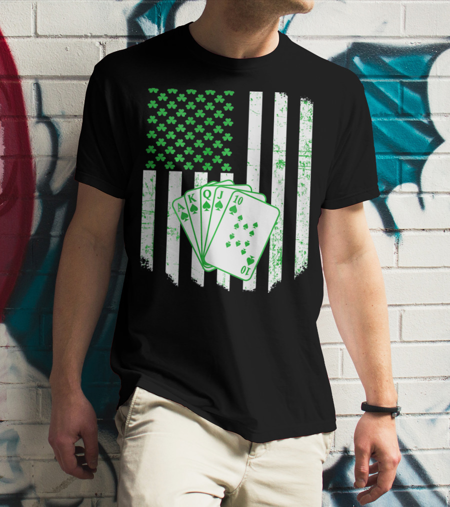 Irish Poker Flag With Shamrock And Playing Cards T-Shirt