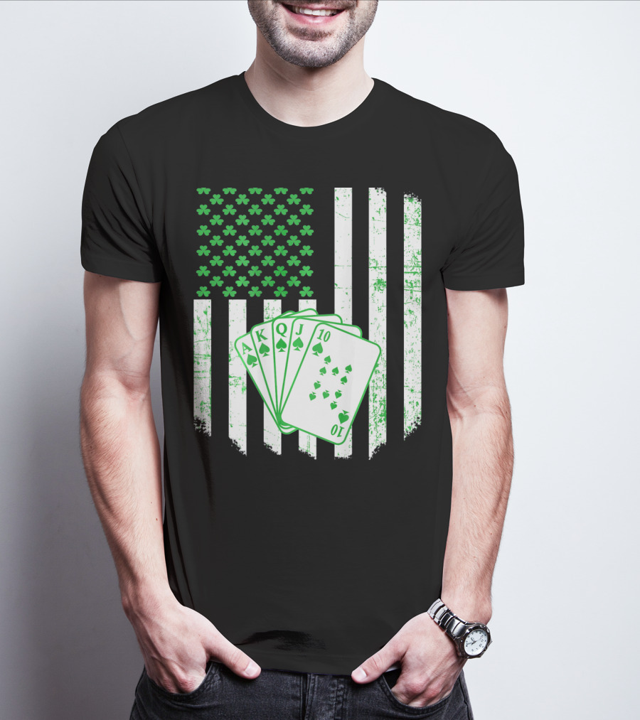 Irish Poker Flag With Shamrock And Playing Cards T-Shirt
