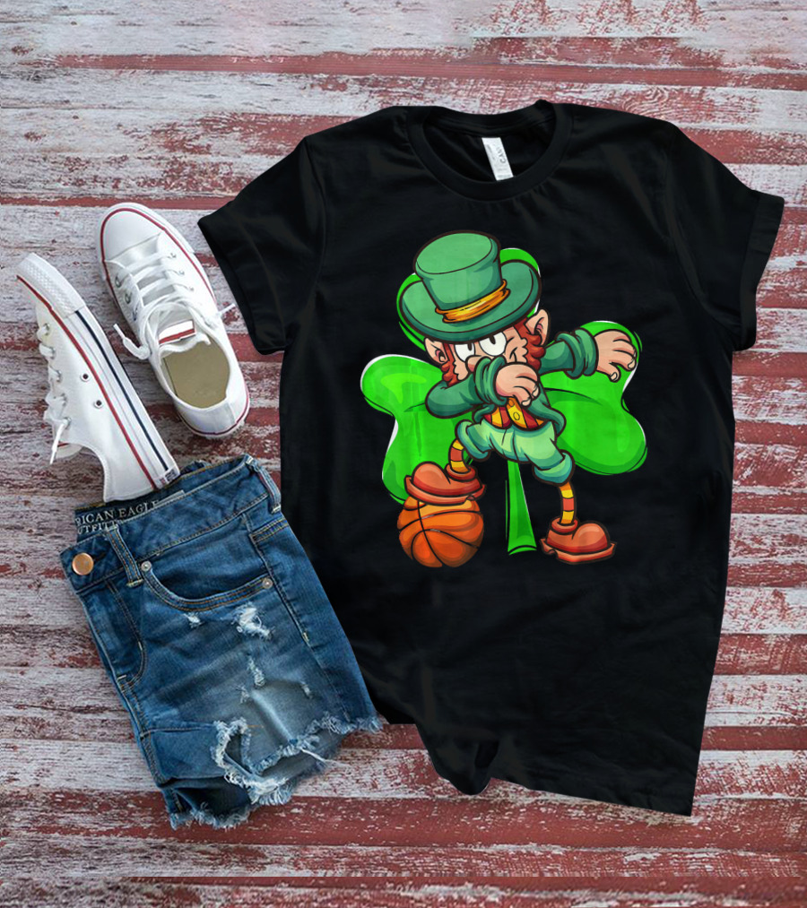 Dabbing Leprechaun With Basketball And Shamrock T-Shirt