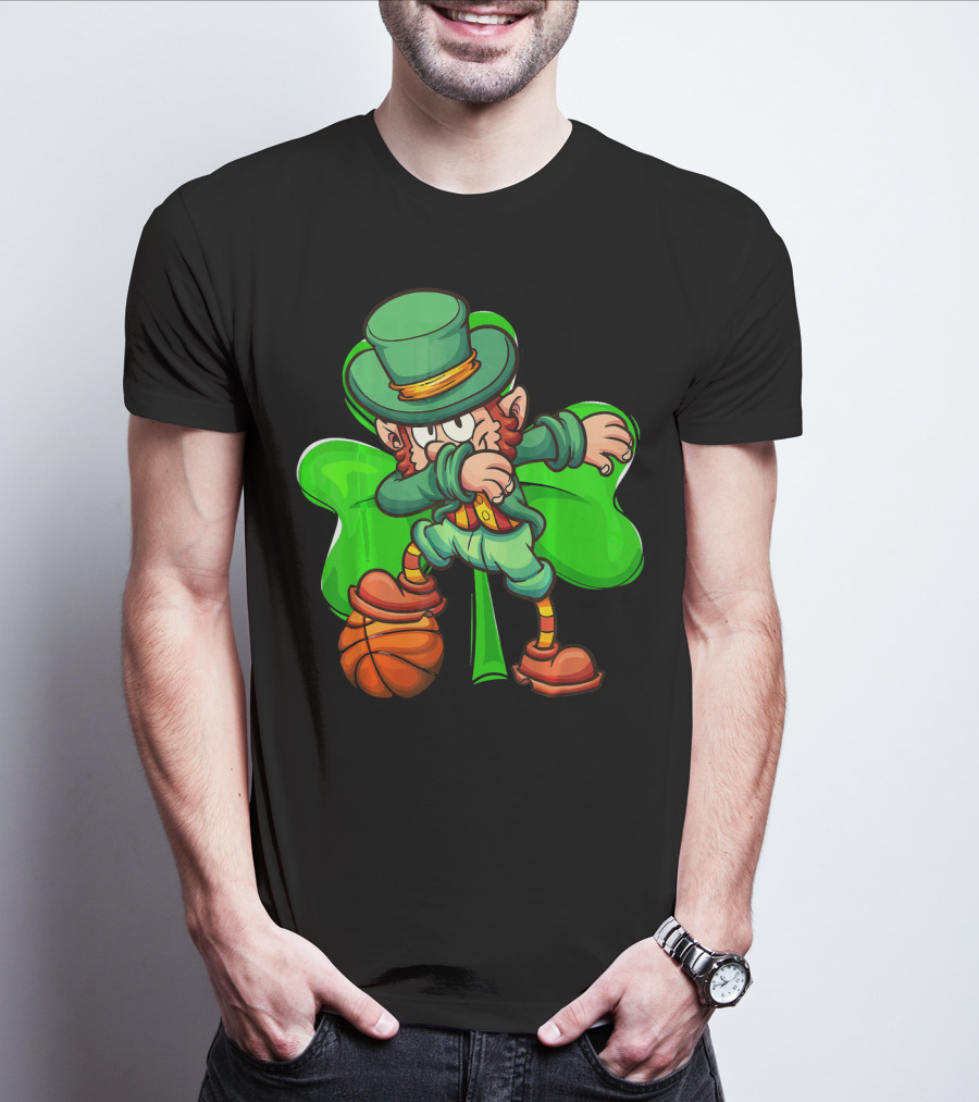 Dabbing Leprechaun With Basketball And Shamrock T-Shirt