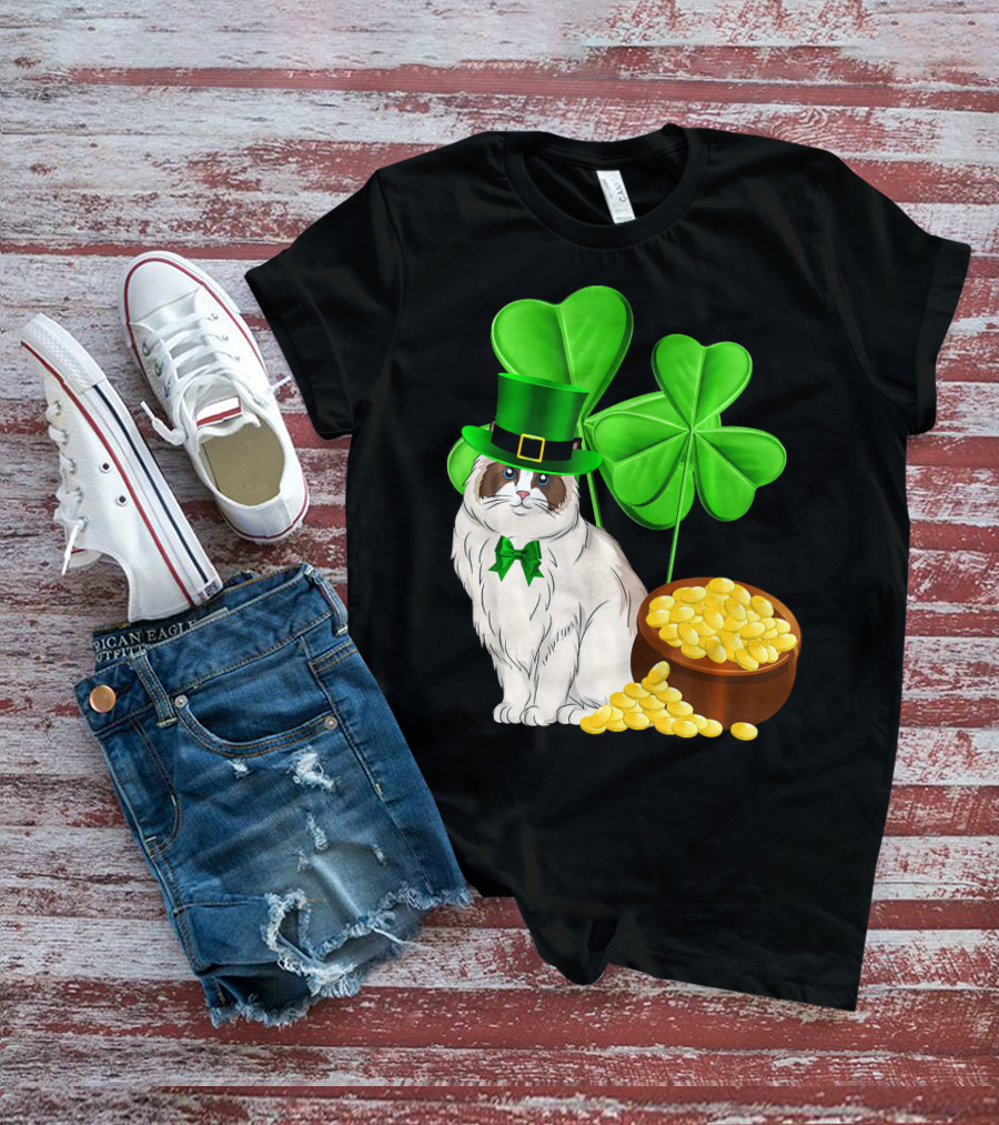 Himalayan Cat St Patricks Day Leprechaun Shamrocks And Gold Coins T-Shirt