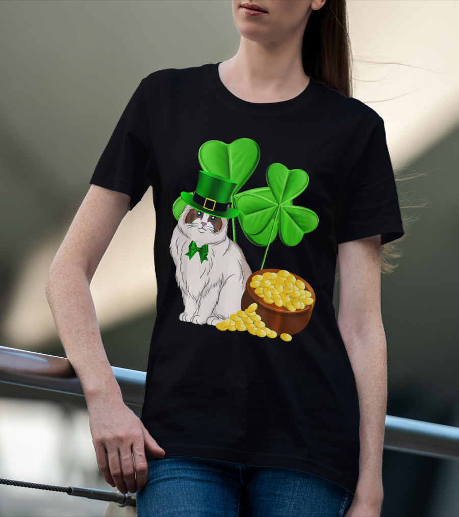 Himalayan Cat St Patricks Day Leprechaun Shamrocks And Gold Coins T-Shirt