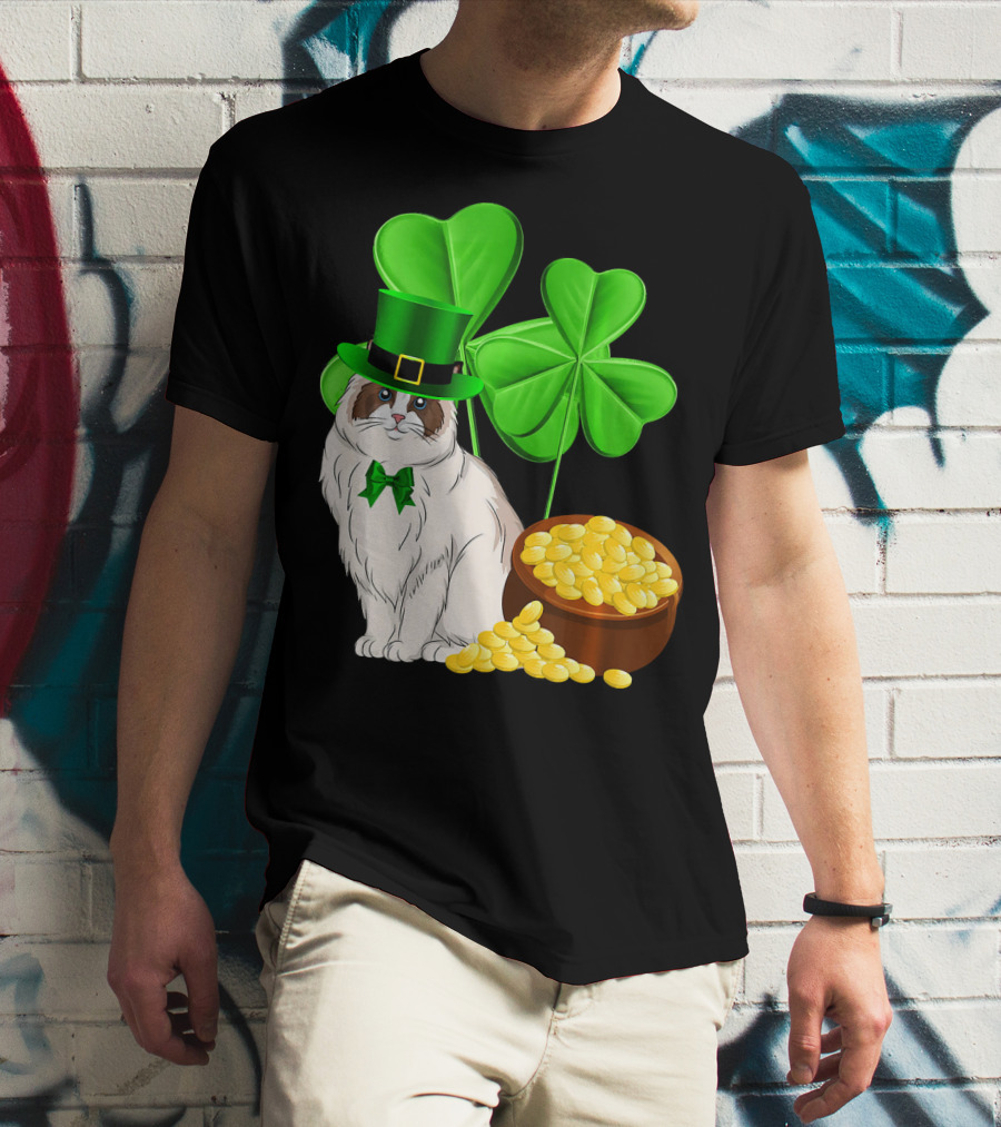 Himalayan Cat St Patricks Day Leprechaun Shamrocks And Gold Coins T-Shirt