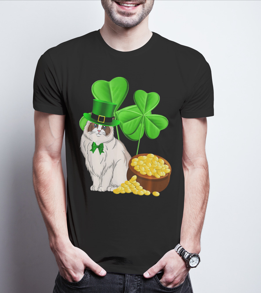 Himalayan Cat St Patricks Day Leprechaun Shamrocks And Gold Coins T-Shirt