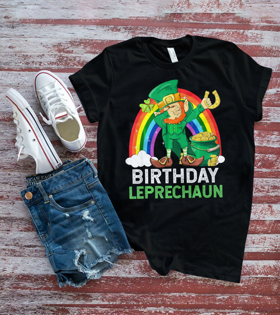 Birthday Leprechaun Dabbing Rainbow Pot Of Gold T-Shirt
