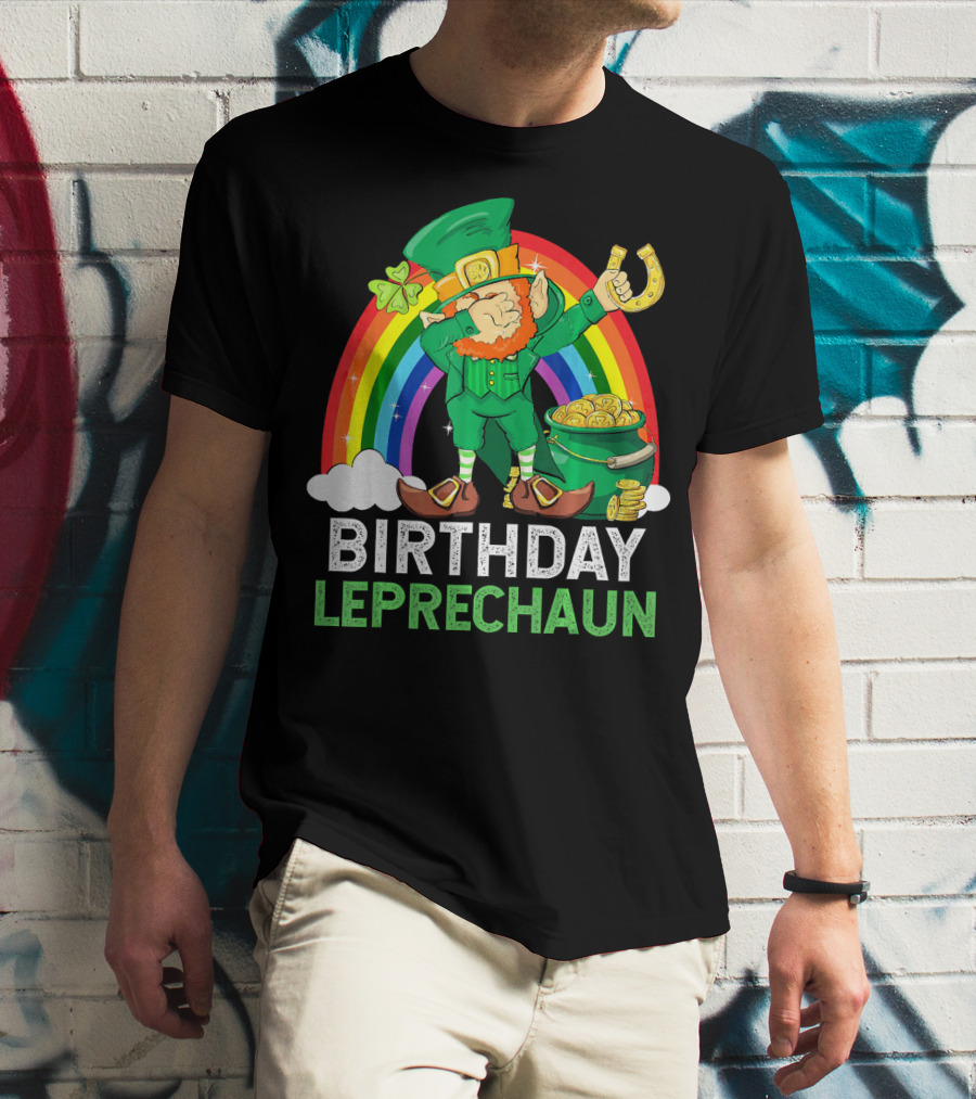 Birthday Leprechaun Dabbing Rainbow Pot Of Gold T-Shirt