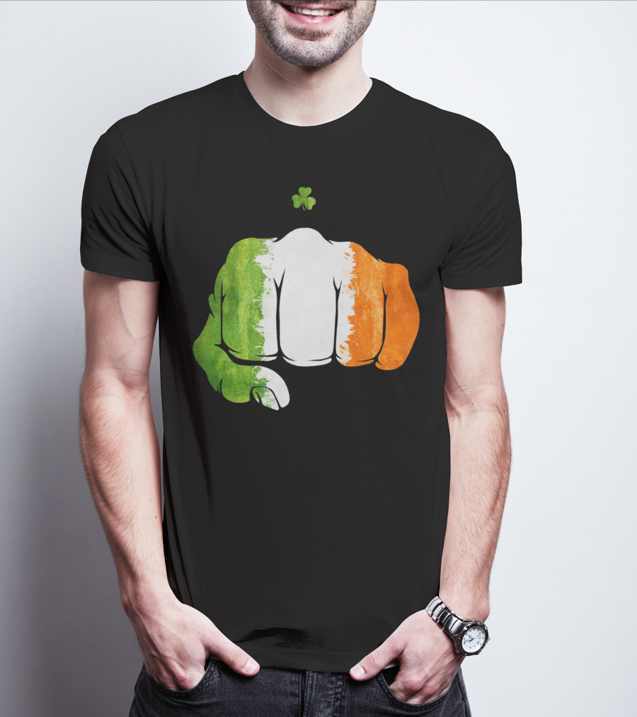 Irish Fighting Fist With Tricolor And Shamrock Mixed Martial Arts T-Shirt