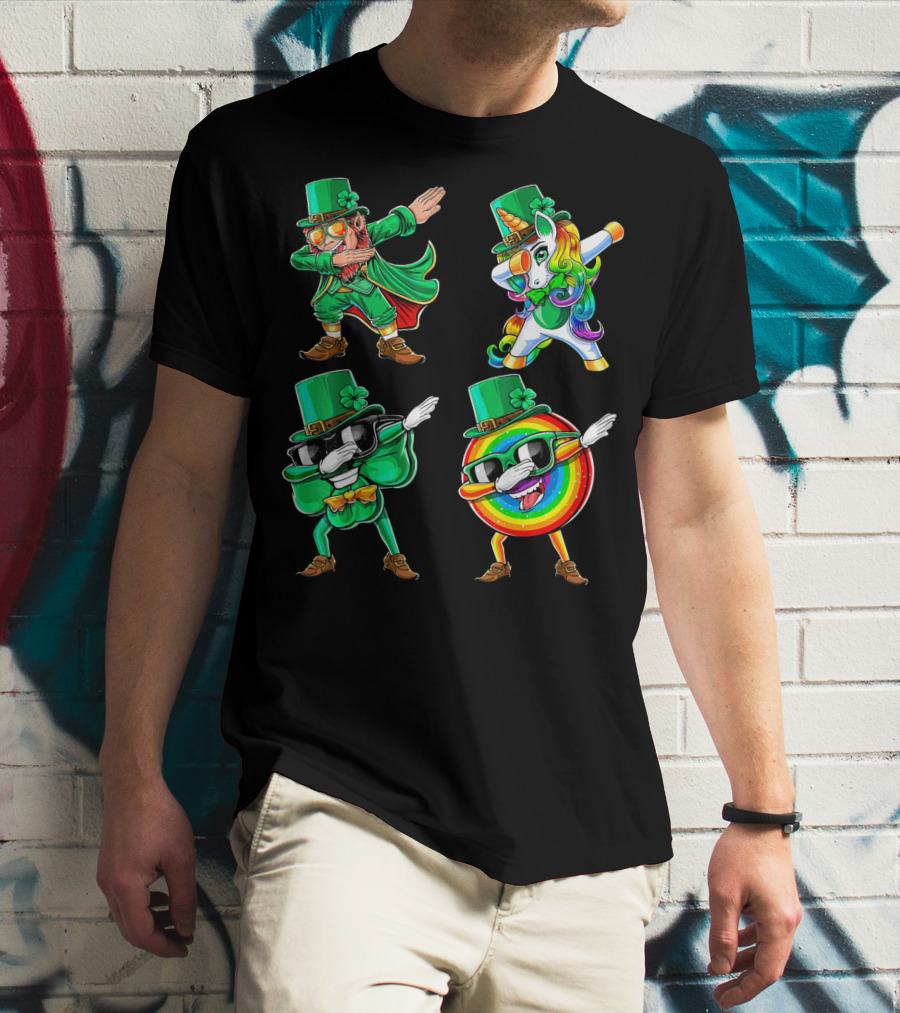 Dabbing Leprechaun Unicorn Rainbow Shamrock St. Patrick's Day Fun T-Shirt