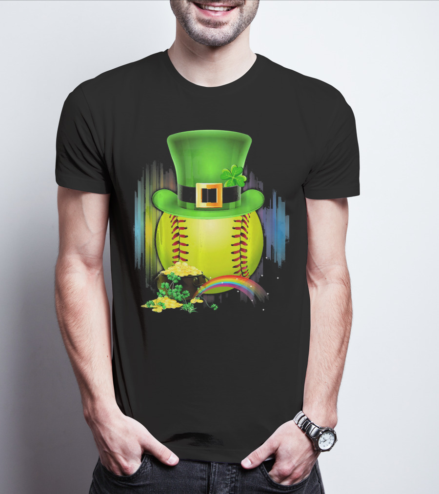 Leprechaun Softball St. Patrick's Day Coin Rainbow T-Shirt