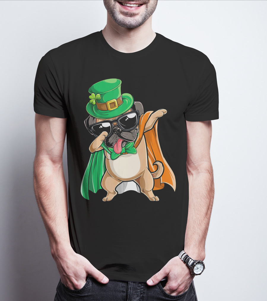 Dabbing Pug St Patrick's Day Leprechaun Hat Cape T-Shirt