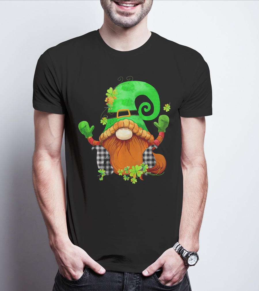 St. Patricks Day Leprechaun Gnome With Shamrock And Green Hat T-Shirt
