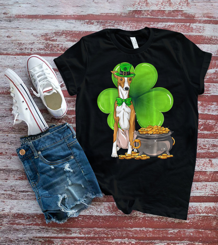 Whippet Leprechaun Dog With Shamrock And Pot Of Gold St Patricks Day T-Shirt