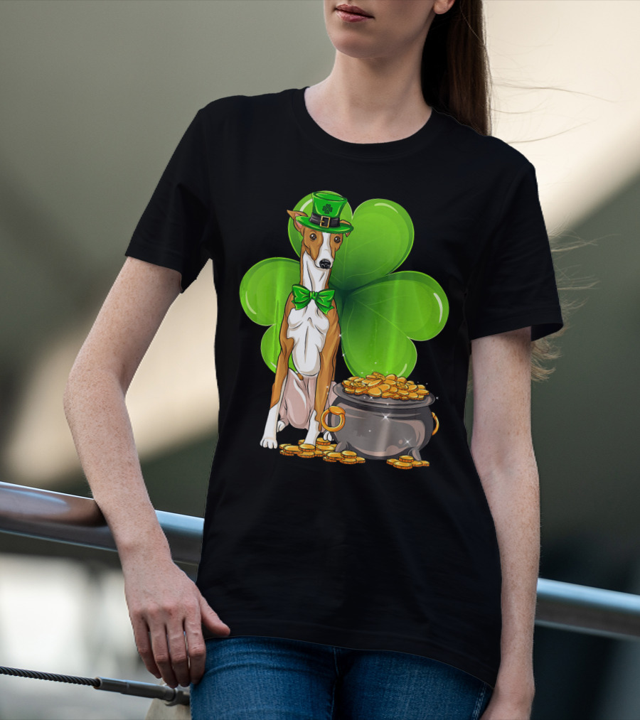 Whippet Leprechaun Dog With Shamrock And Pot Of Gold St Patricks Day T-Shirt