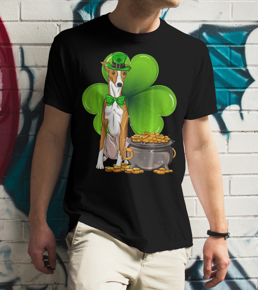 Whippet Leprechaun Dog With Shamrock And Pot Of Gold St Patricks Day T-Shirt